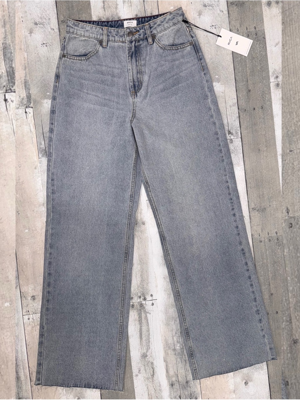 RVCA Straight Leg Jeans in Washed Light Blue Gray